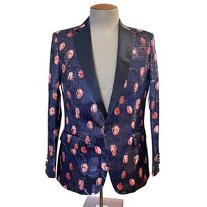 St. Patrick Single Button Tuxedo Jacket Sz. S Floral Design Vented